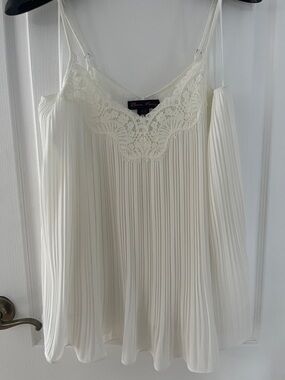 White Pleated Lace-Trim Cami Top